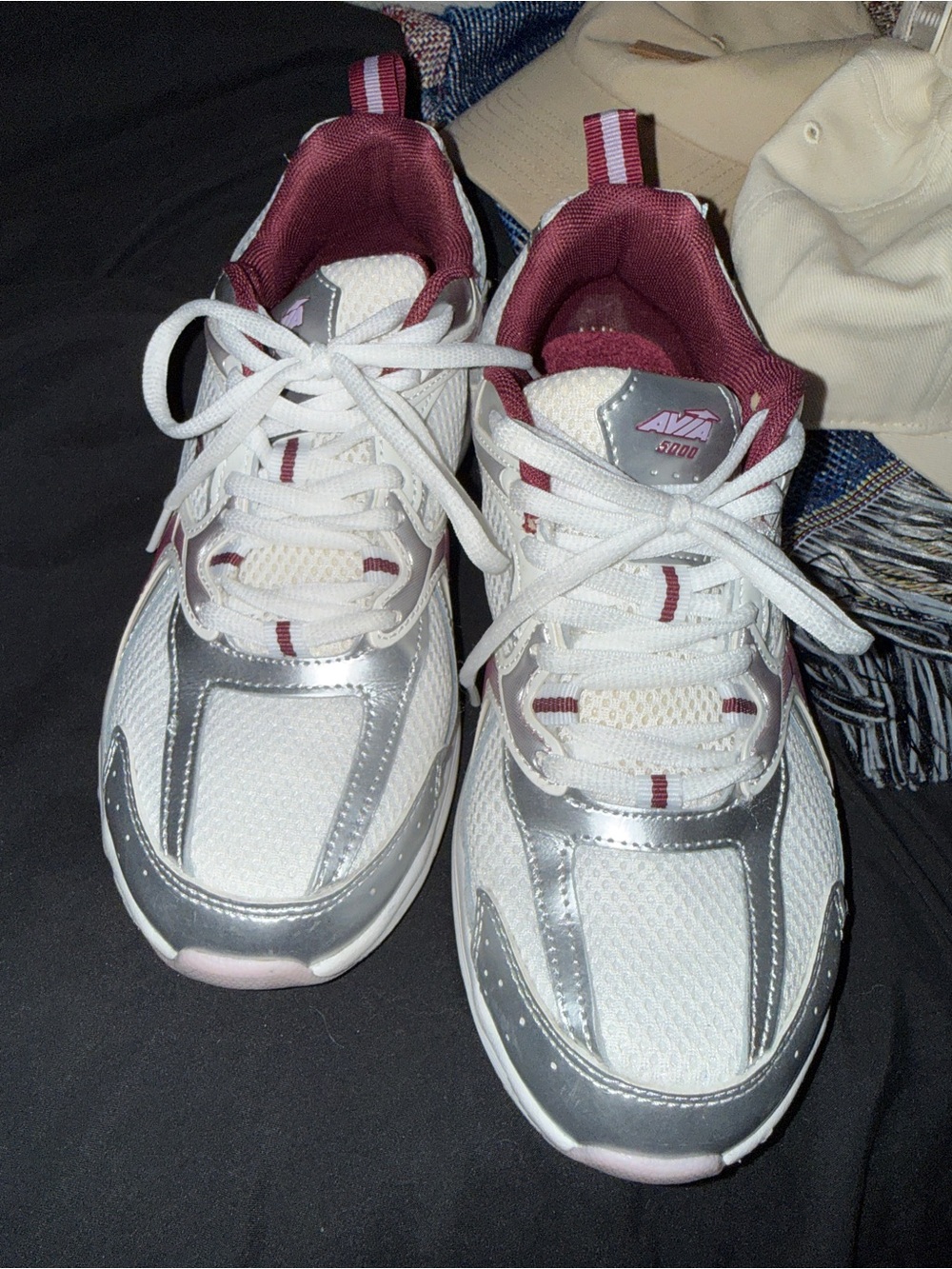 Avia White and Maroon Athletic Sneakers with Silver Accents
